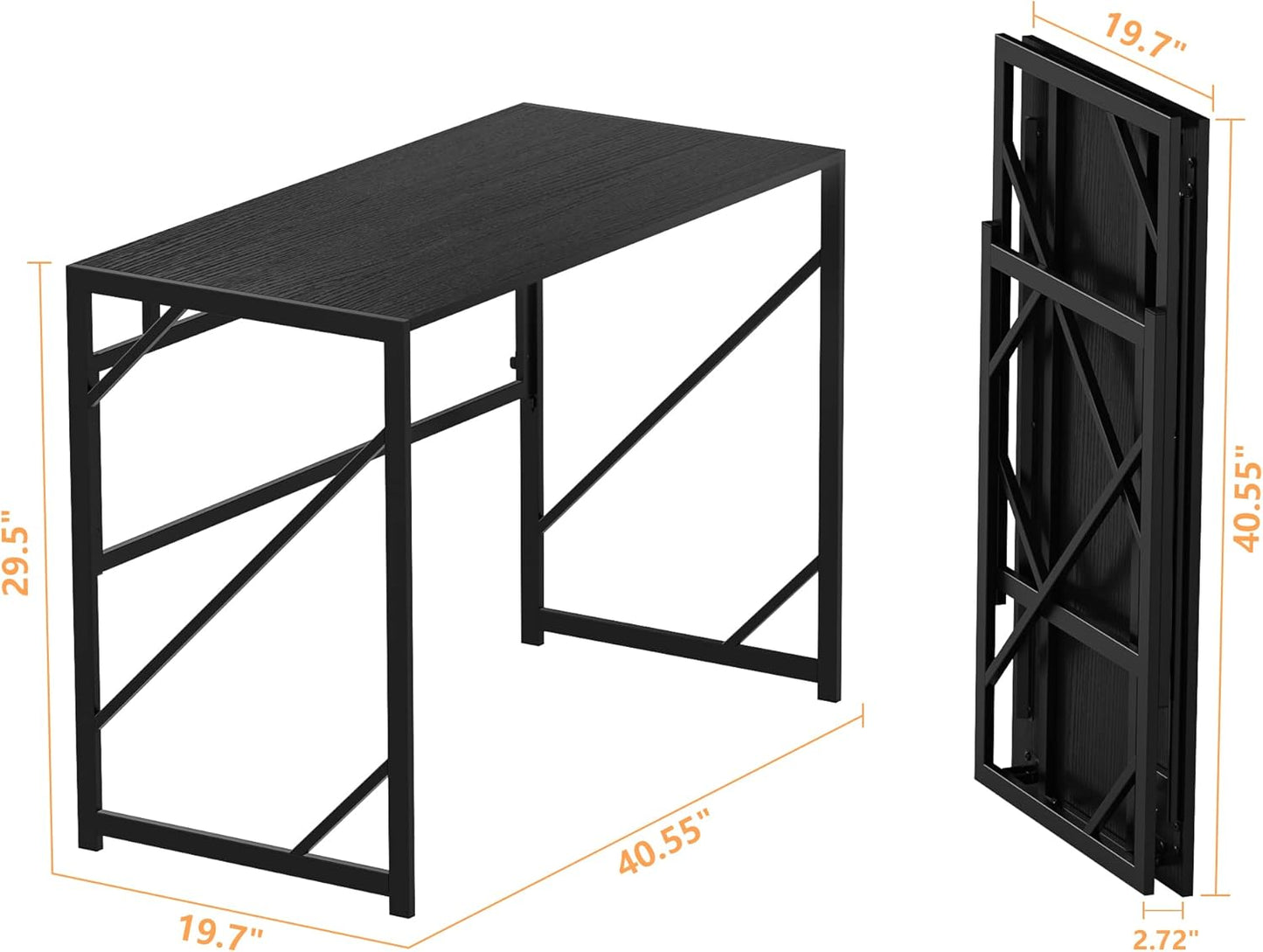 Elephance Folding Desk Writing Computer Desk for Home Office, No-Assembly Study Office Desk Foldable Table for Small Spaces