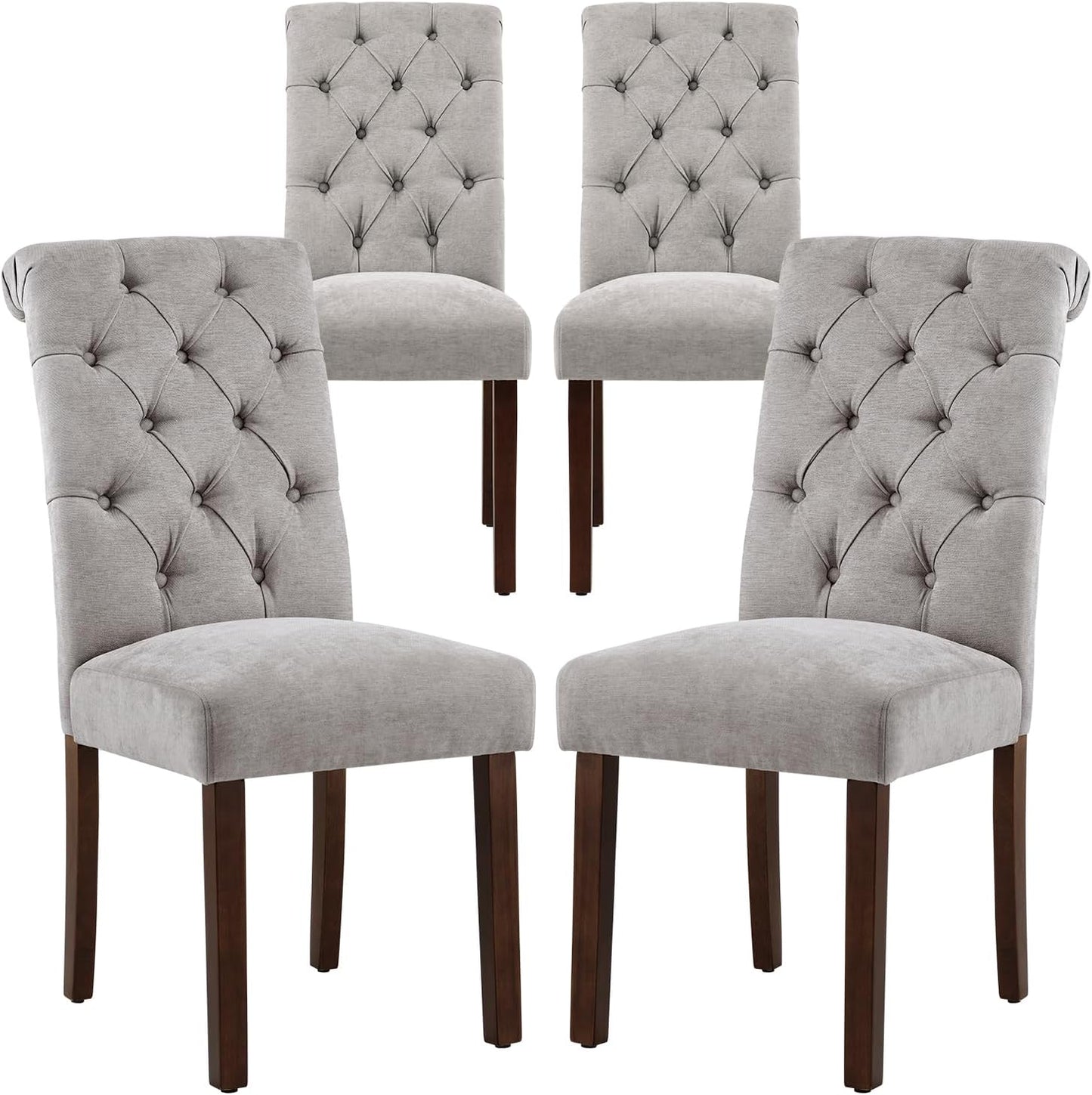 COLAMY Button Tufted Dining Chairs Set of 4, Parsons Upholstered Fabric Dining Room Chairs Kitchen Chairs with Wood Legs and Padded Seat, Light Grey