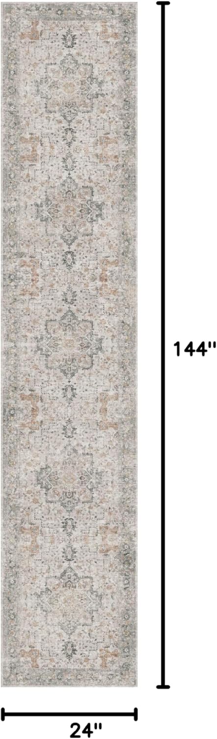 GENIMO Runner Rug 2x12, Non Slip Vintage Hallway Runner Rugs, Low Pile Lightweight Machine Washable Mat for Hallway, Entryway, Bedroom, Kitchen and Corridor,Light Taupe Brown