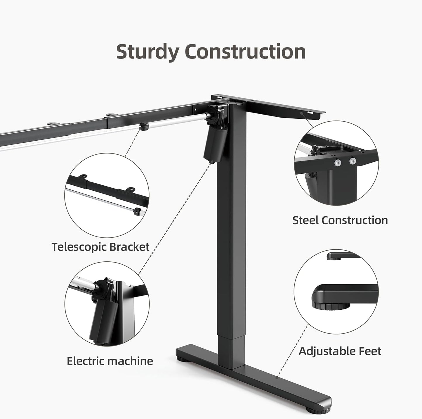 Claiks Standing Desk Frame, Electric Stand Up Desk Legs Frame Workstation Up to 63",C-Shaped Adjustable Standing Computer Desk for Home and Office, (Black Frame only)