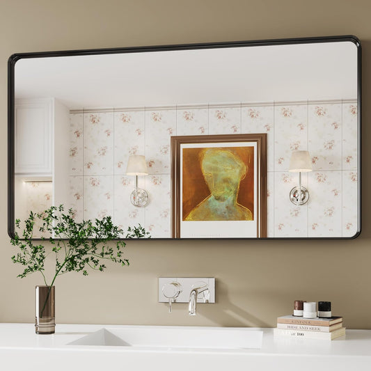 Black Mirror,30x50 Black Mirror for Bathroom Mirror,Framed Mirrors for Bathroom,Wall Mirrors,Horizontal and Vertical Hanging