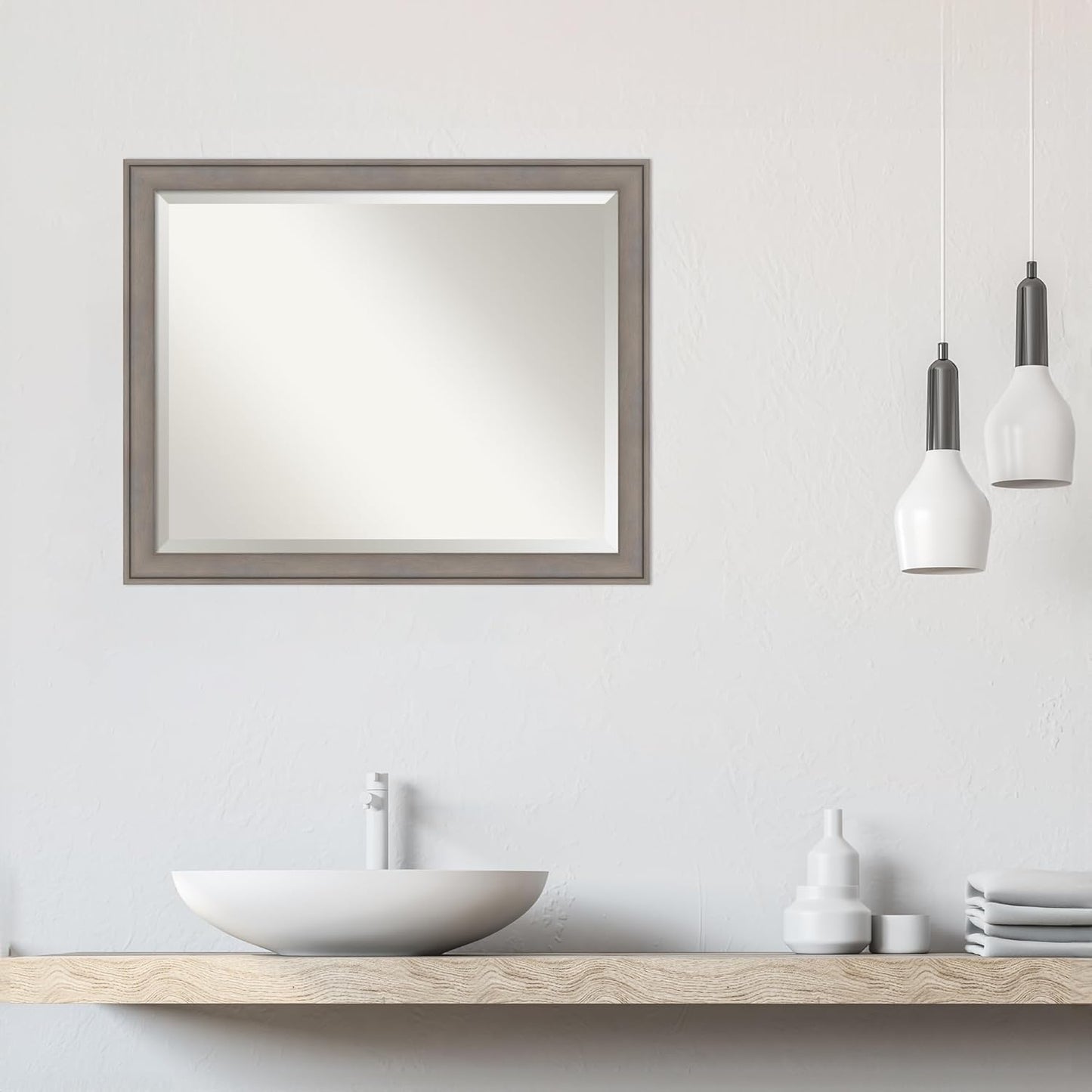 Amanti Art Grey Wall Mirror 26x32 Greywash Rectangle Bathroom Mirror for Wall Decor Living Room, Large Country Rustic Wood Frame, Hangs Horizonally and Vertically, Bathroom Decor, Beveled Edge