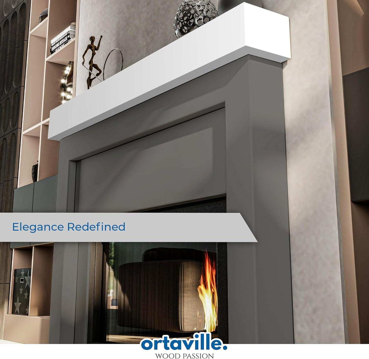 66" Floating Mantel Shelf - Modern White Fireplace Mantel with Matte Lacquer Finish for Living Room Elegance (66", White)