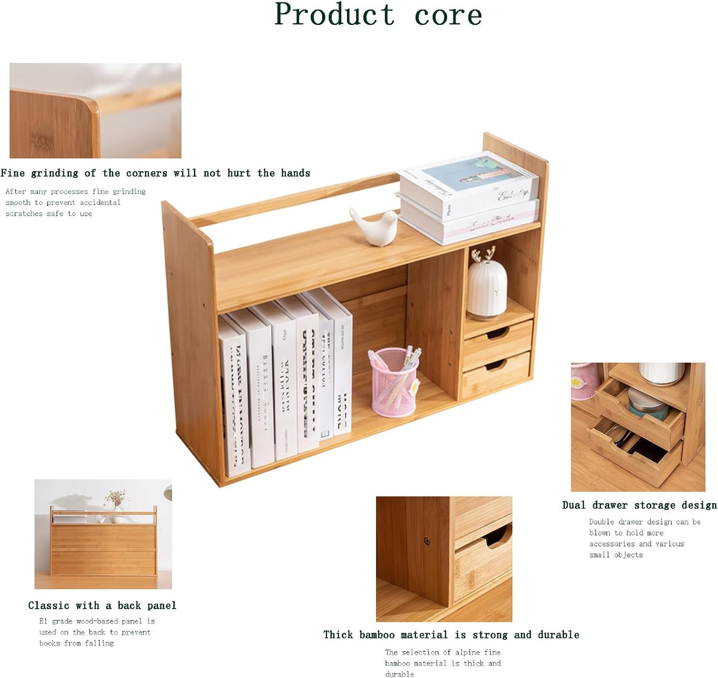 Bamboo Desktop Bookshelf, Small Bookcase for Students on The Desk, Simple Office Desk Bookshelf Organizer, Natural Bamboo Desktop Organizer,Ideal Gift for Family & Friends22.83x7.48x18.11in