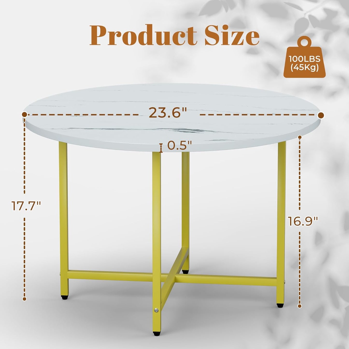 Round Coffee Table, Small Coffee Tables for Living Room, Wood Coffee Table with Metal Frame, Floor Table Desk for Sitting on The Floor, Home, Office, Farmhouse, White & Gold (23.6"D x 17.7"H)