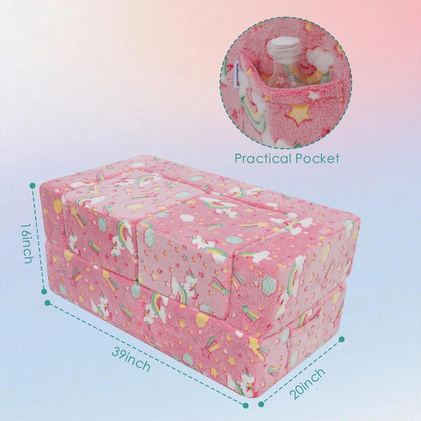 MeMoreCool Modular Kids Sofa,Toddler Play Couch Fold Out for Playroom, Glow in Dark Convertible Plush Unicorn Foam Chair for Baby Childrens