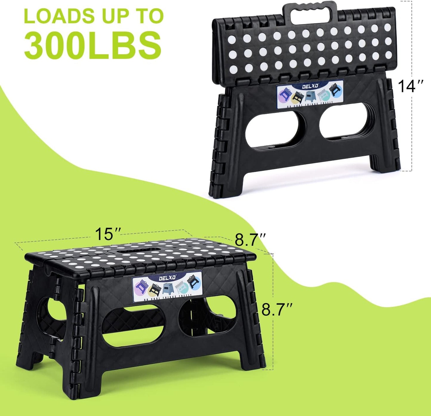 Delxo Folding Step Stool,15-Inch Extra Wide 9 Inch Height Heavy Duty Stepping Stool More Safe and Comfortable Non Slip Foldable Step Stool Black