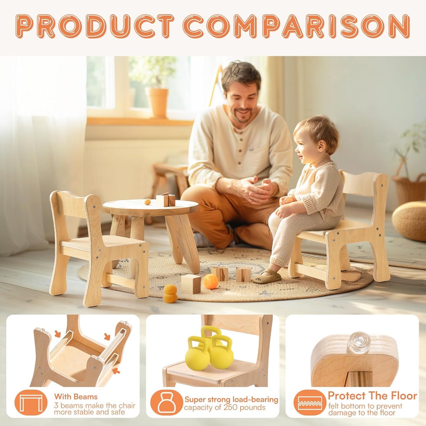 ROBOTIME Kids Wooden Chairs, 2-PCS Toddler Chairs for Table for Playroom, Children's Wooden Playroom Furniture, Kids Furniture for Eating, Reading, Playing