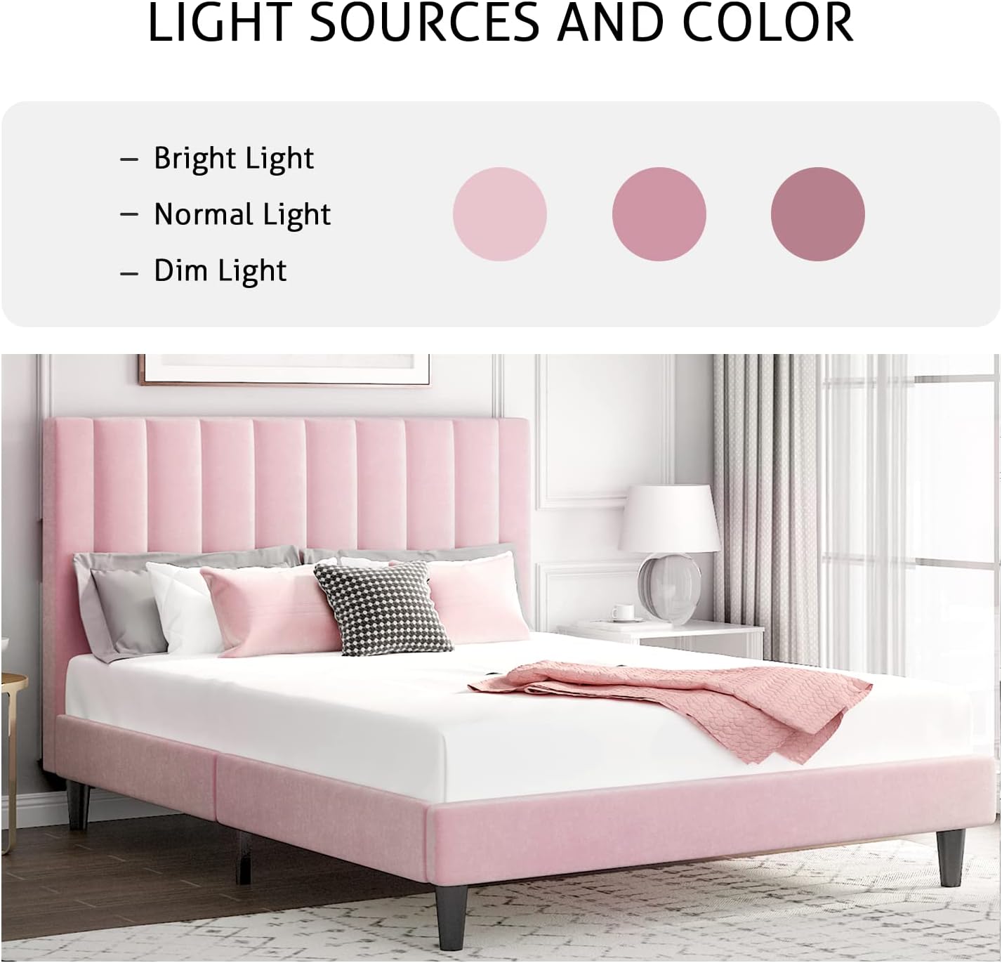 SHA CERLIN Full Bed Frame/Velvet Upholstered Platform Bed Frame with Headboard/Strong Wood Slats Support/Mattress Foundation/No Box Spring Needed - Pink