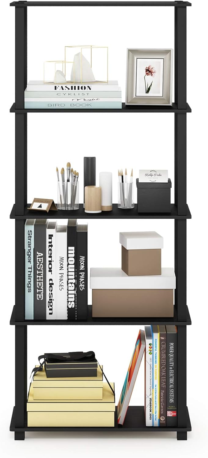 Furinno Turn-N-Tube 5-Tier Multipurpose Shelf / Display Rack / Storage Shelf / Bookshelf, Square Tubes, Americano/Black