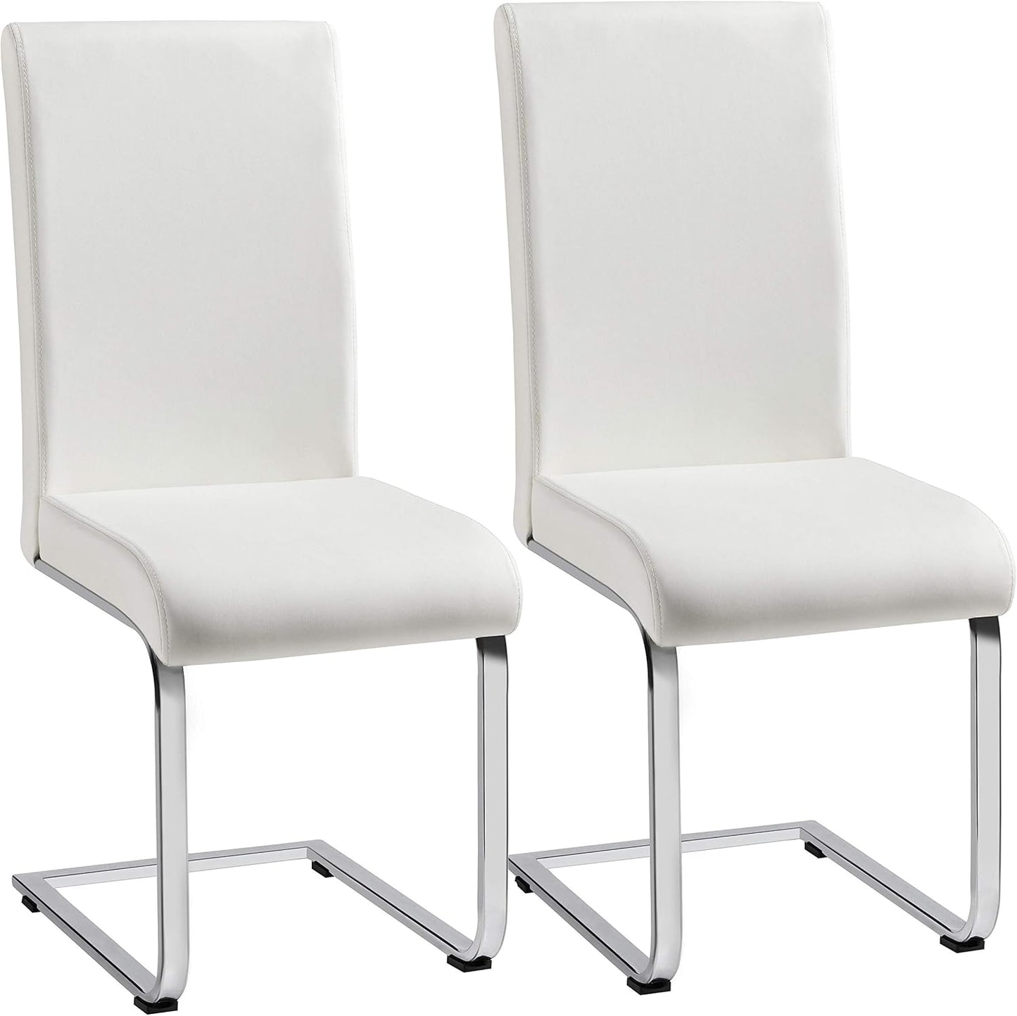 Yaheetech Dining Chairs Set of 2 Modern Faux Leather Upholstered Dining Room Chairs with High Back and Metal Chrome Legs for Kitchen/Living Room/Restaurant, White