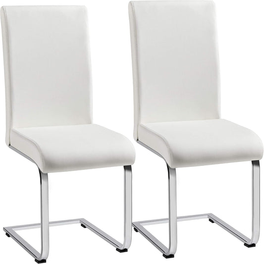 Yaheetech Dining Chairs Set of 2 Modern Faux Leather Upholstered Dining Room Chairs with High Back and Metal Chrome Legs for Kitchen/Living Room/Restaurant, White