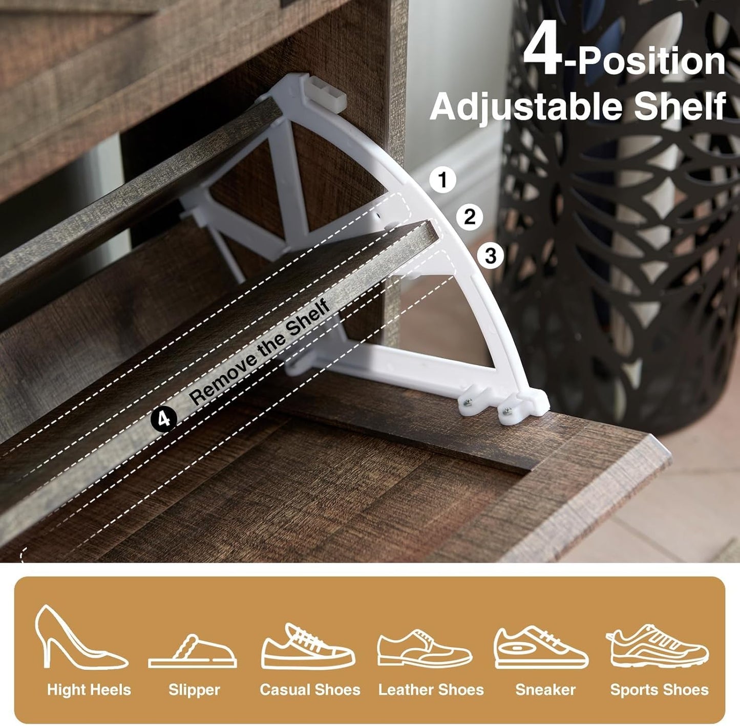 Shoe Storage Cabinet,Farmhouse Shoe Organizer with 2 Flip Drawers & Barn Door Design,Freestanding Hidden Slim Narrow Shoe Rack Cabinet for Entryway,Foyer,Hallway,Rustic Brown