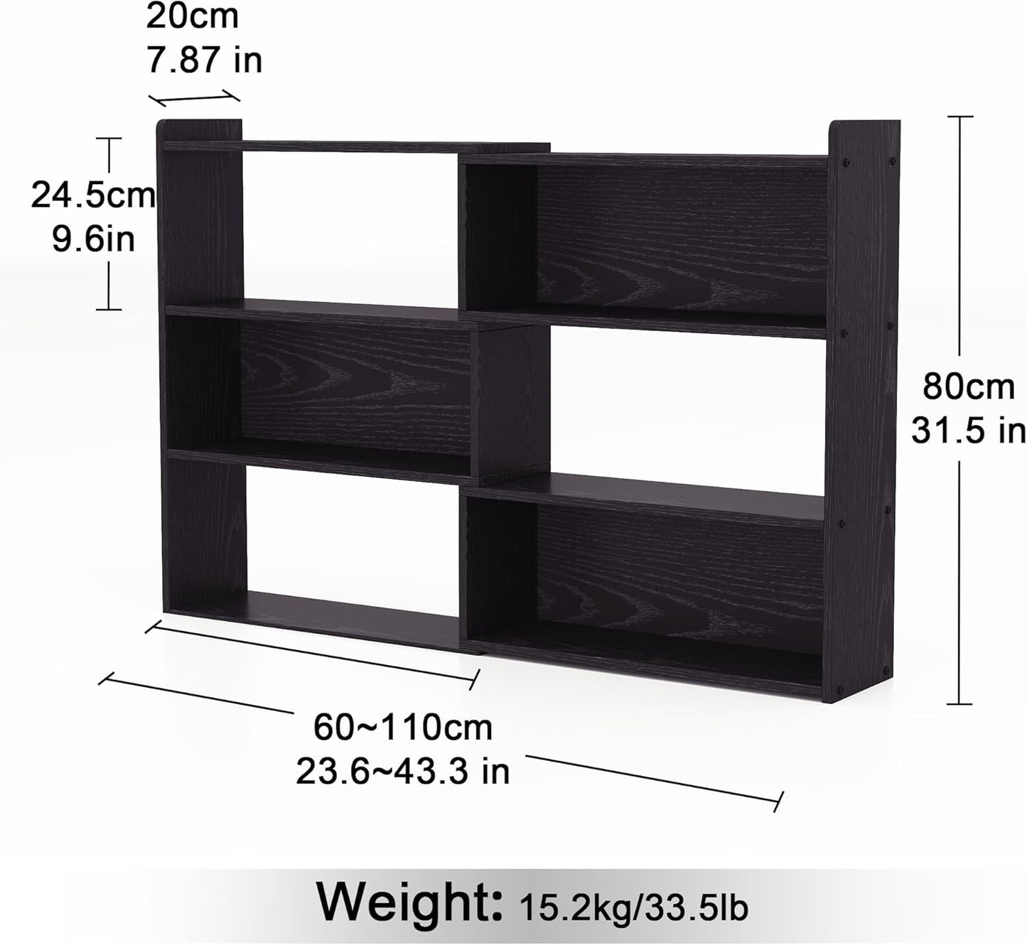 Open Shelf Low Bookcase,Wooden 4-Tier Floor Standing Expandable 25-47 inch Wide Bookcase,with Side Panels Frame for Home and Office
