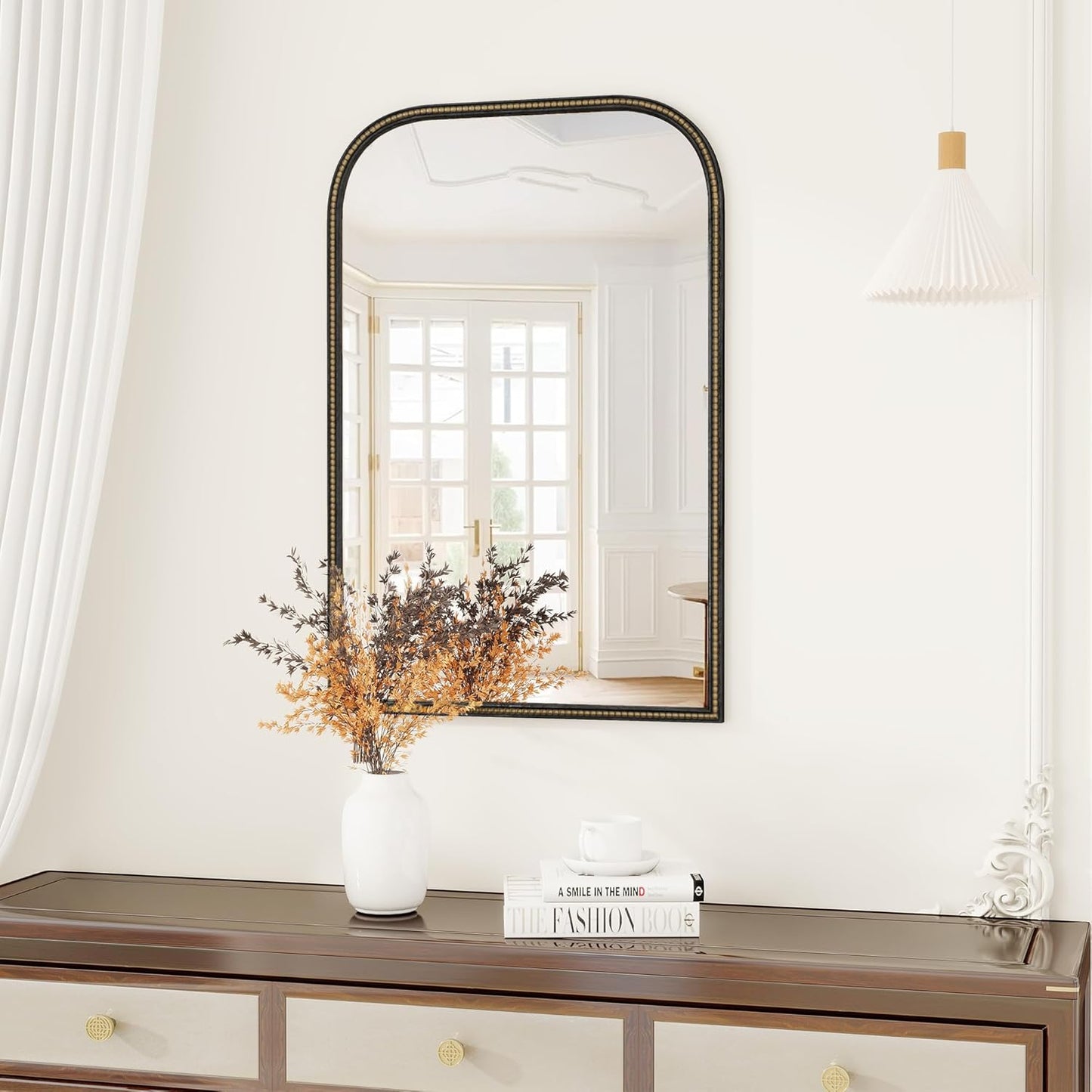 Axeman 24x36 Rounded Rectangular Wall Mirror, Decorative Bathroom Mirror, Traditional Vintage Wall Mounted Mirror with Beaded Frame for Accent Living Room Vanity Bedroom Entryway, Black