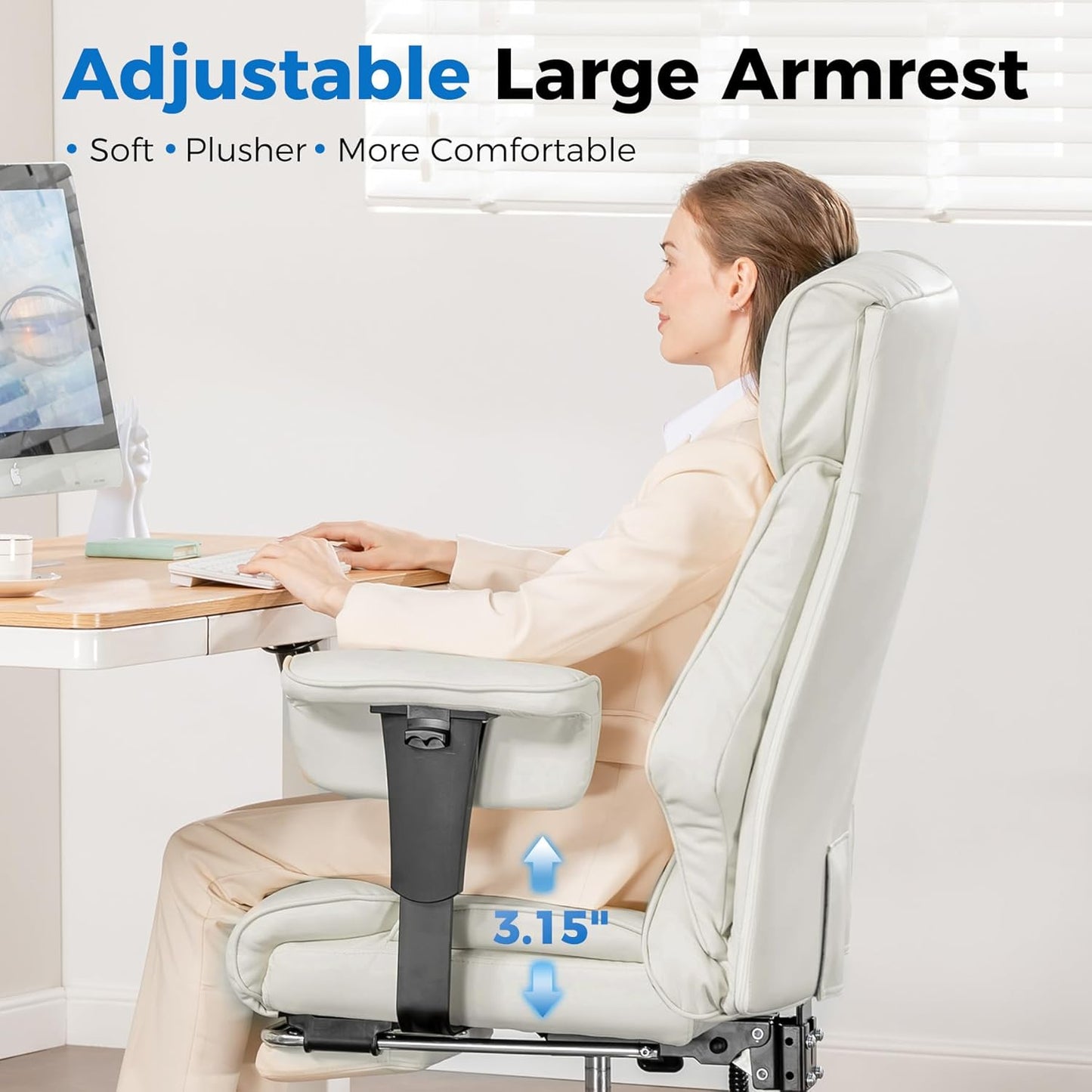 COMHOMA Big and Tall Office Chair 400lbs High Back Leather Executive Chair with Ergonomic Lumbar Support & Pocket Spring Cushion for Lower Back Pain Relief, Computer Gaming Chair with Foot Rest, Beige