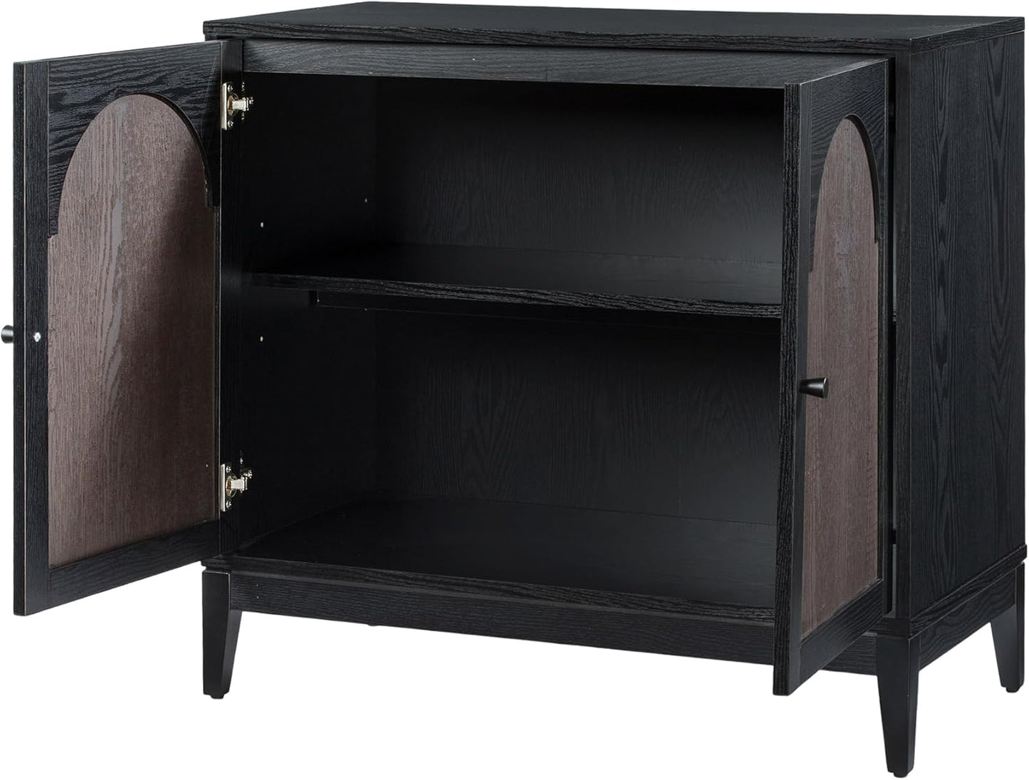 Sango Arch 2-Door Accent Cabinet, Modern Black & Brown Storage Cabinet with Elegant Arched Doors, Adjustable Shelf, Sturdy Wooden Legs, Stylish Furniture for Living Room or Office Room