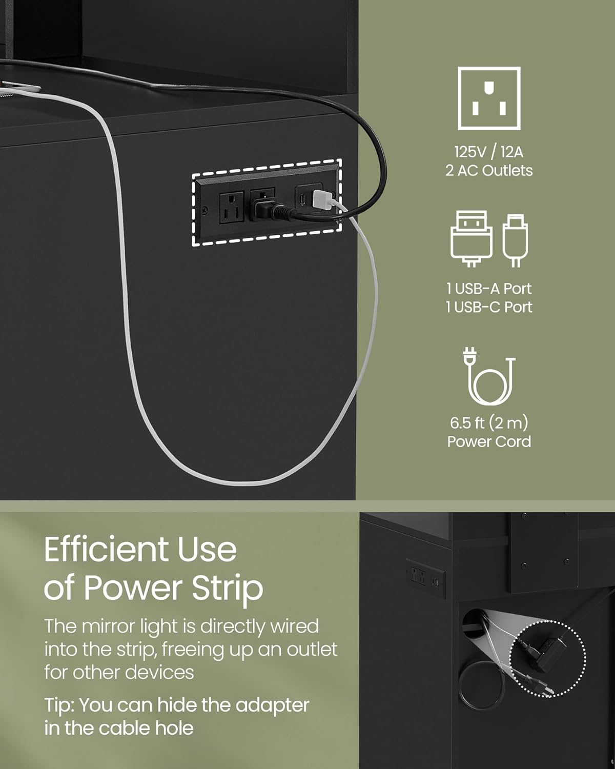 VASAGLE Vanity Desk with Mirror and Lights, 35.4-Inch Wide Makeup Vanity with Upholstered Vanity Stool, Power Outlets, Dimmable LED Lights, Storage Drawer, for Bedroom, Ink Black URDT128B01