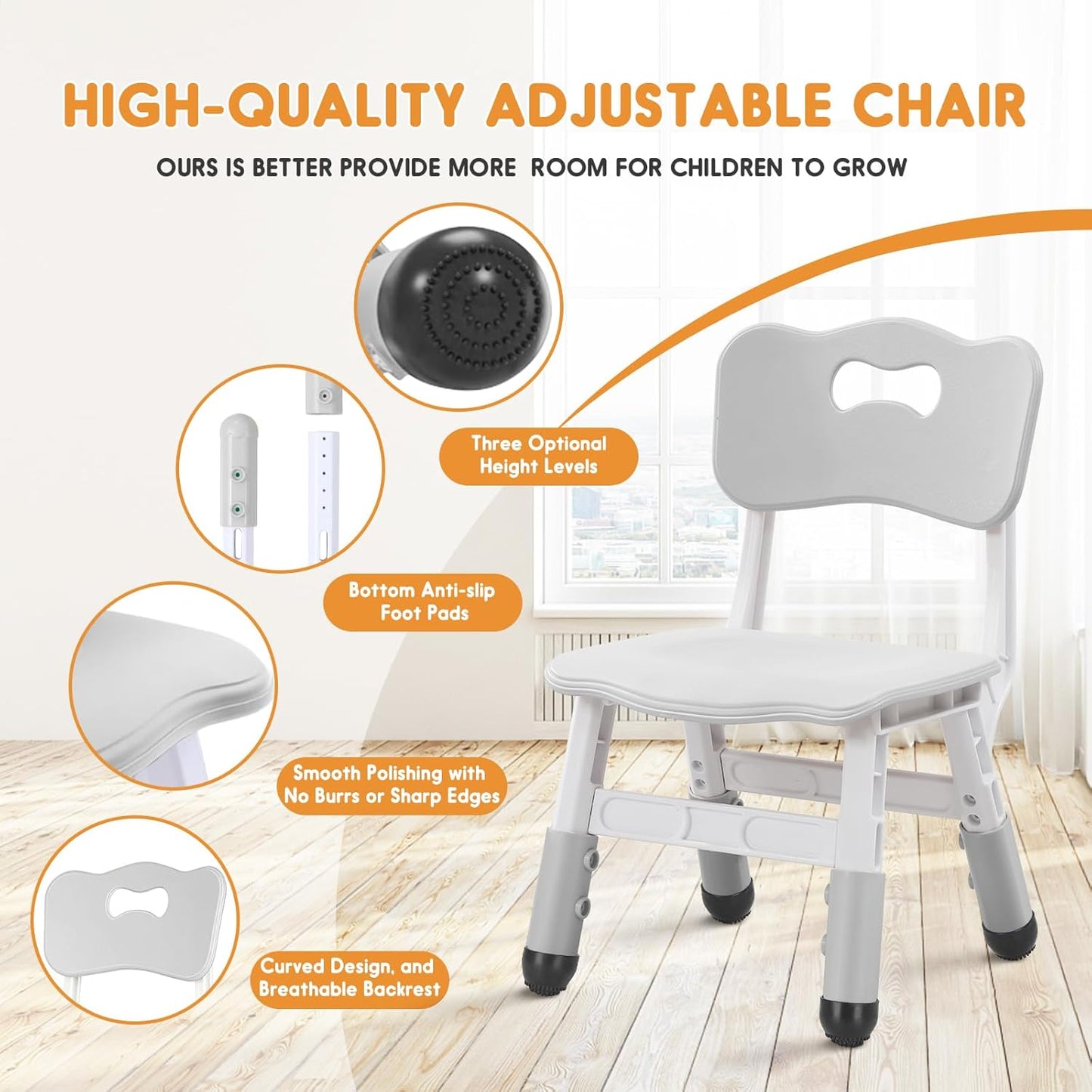 Kids Chair Adjustable Height Children Chairs Suitable for Children Age 2-8 with Foot Covers for Home Classroom Kindergarten and Children's venues Two-Pack