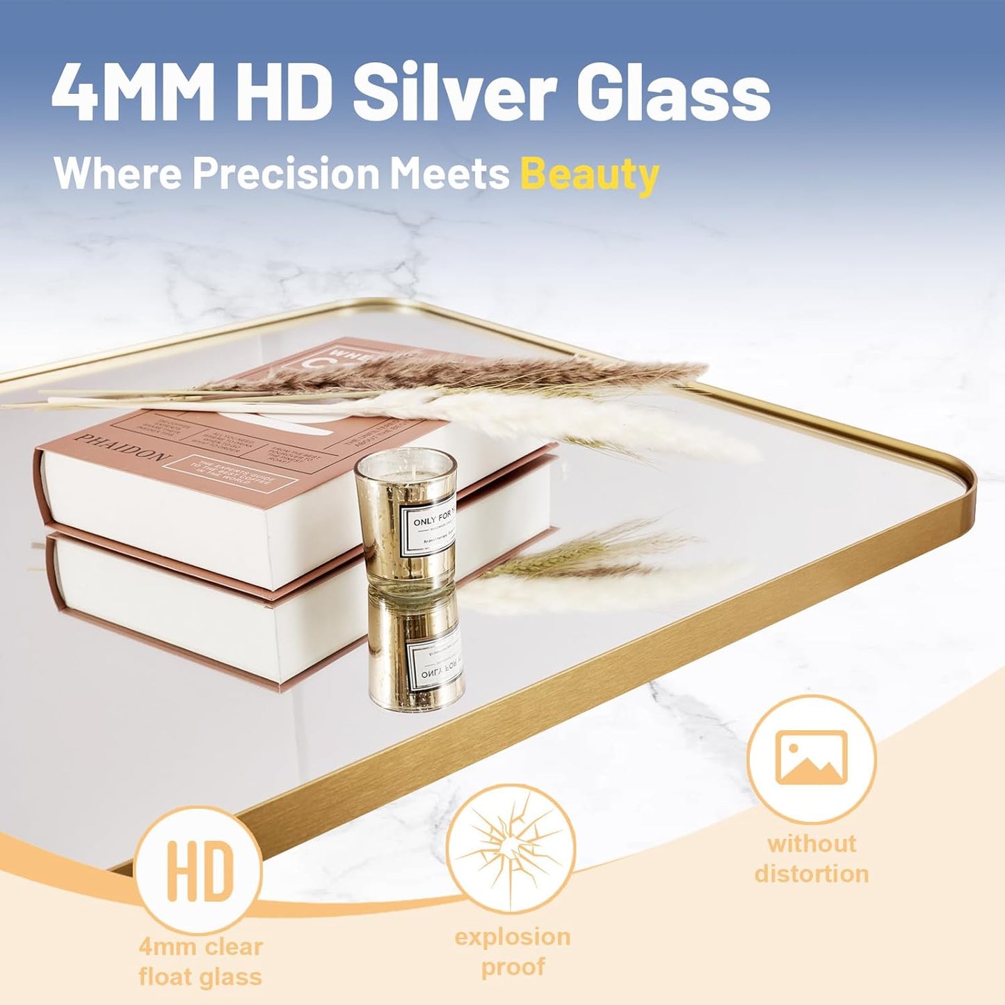 22x30 Inch Brushed Gold Mirror for Bathroom, Rounded Rectangle Mirrors Wall Mounted, Anti-Rust Metal Framed Bathroom Mirror for Wall, Modern Vanity Mirrors Hangs Horizontally or Vertically