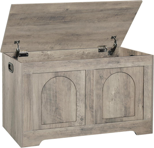 DINZI LVJ Storage Chest, 31.5”Wooden Toy Box with 2 Safety Hinges, Entryway Storage Bench with Flip-Top, Sturdy Storage Trunk for Living Room, Bedroom, Easy Assembly, Gray Wash