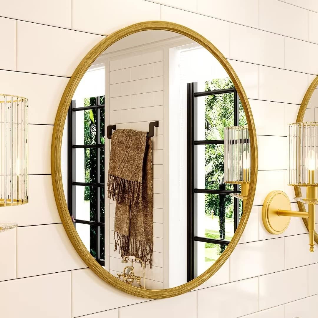 Growsun 15.7'' Retro Gold Round Mirror Circle Wall Mirror for Bathroom Vanity, Entryway Living Room with Metal Frame for Home Decor
