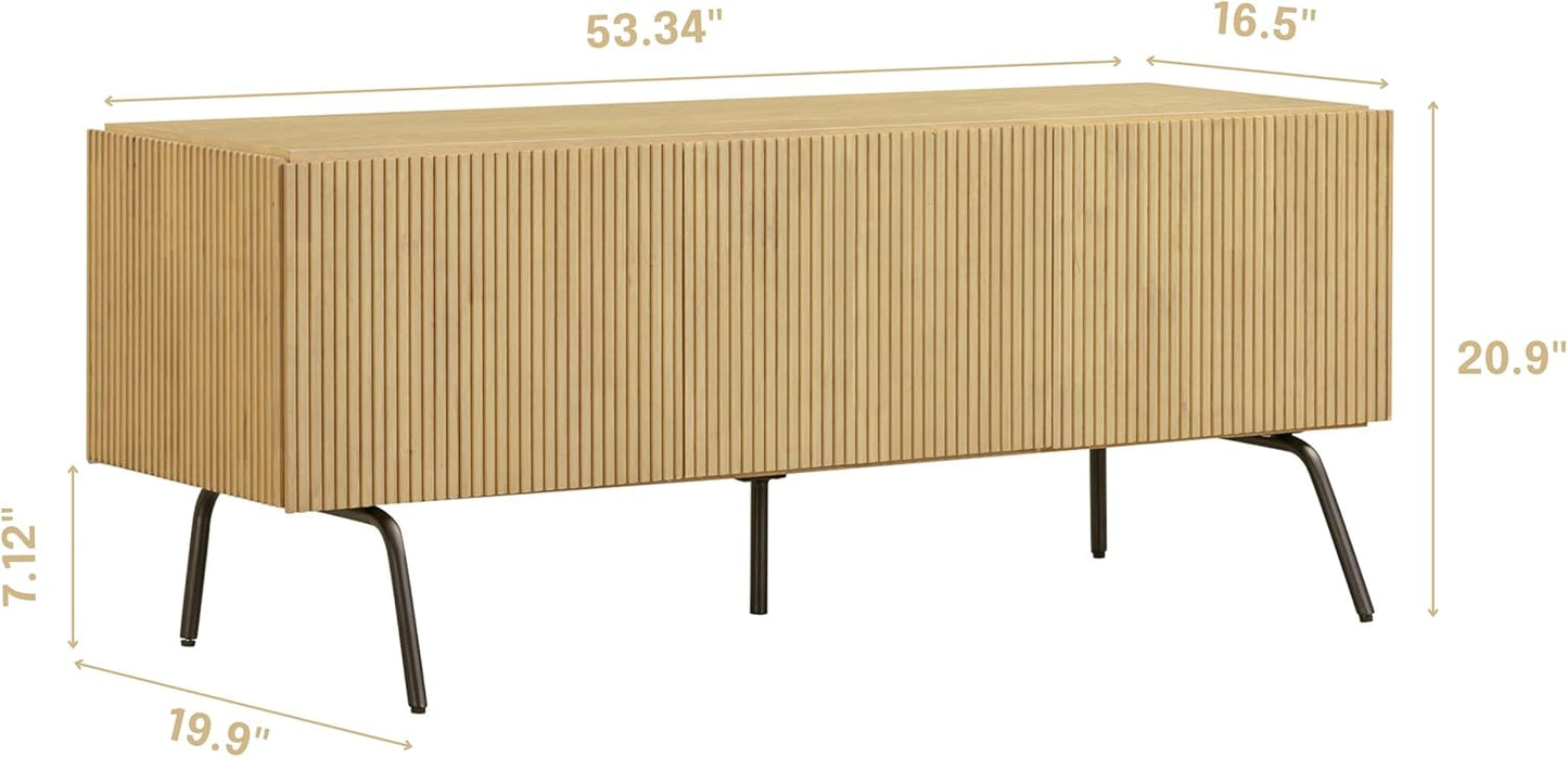 NTC Veil TV Stand with 3 Doors for TVs up to 60’’, Media Console with Vertical Groove Design and Metal Legs, Modern Entertainment Center for Living Room and Bedroom, Effortless Assembly, Sand