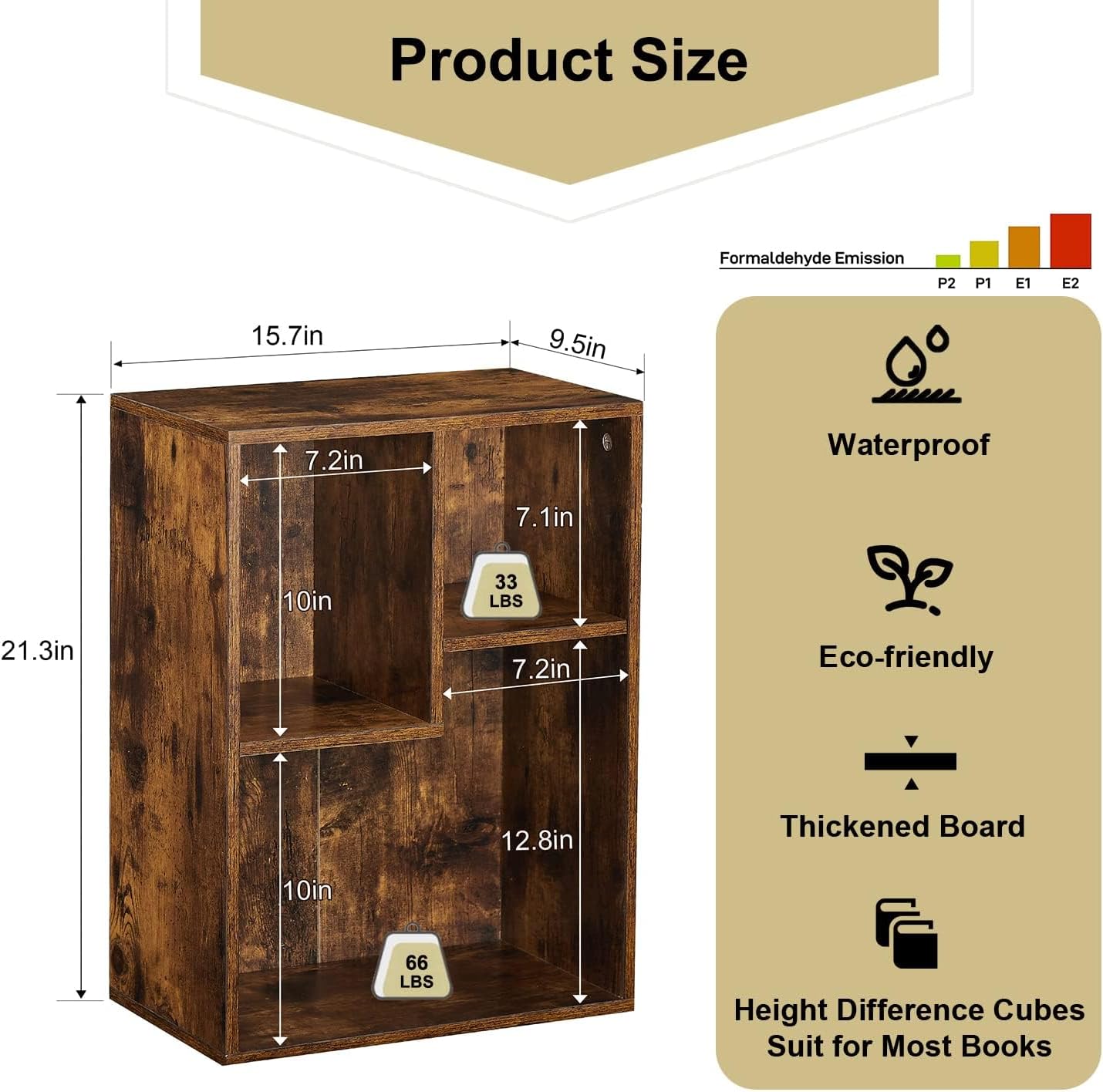 VECELO 3-Cube Small Bookshelf, Modern Bookcases with Shelves Height Up to 12.8 Inches, Suit for Common Size Textbook, Vertical or Horizontal, Cubby Storage Organizer,Rustic Brown