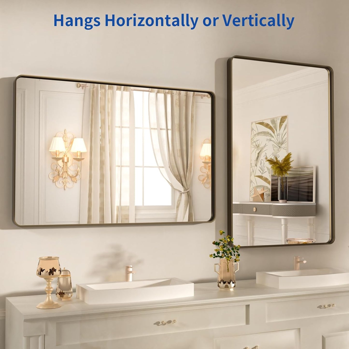 WEER 24x32 Inch Bronze Bathroom Mirror - Brushed Bronze Frame for Vanity, Rounded Rectangle with Tempered Glass, Anti-Rust (Horizontal/Vertical)