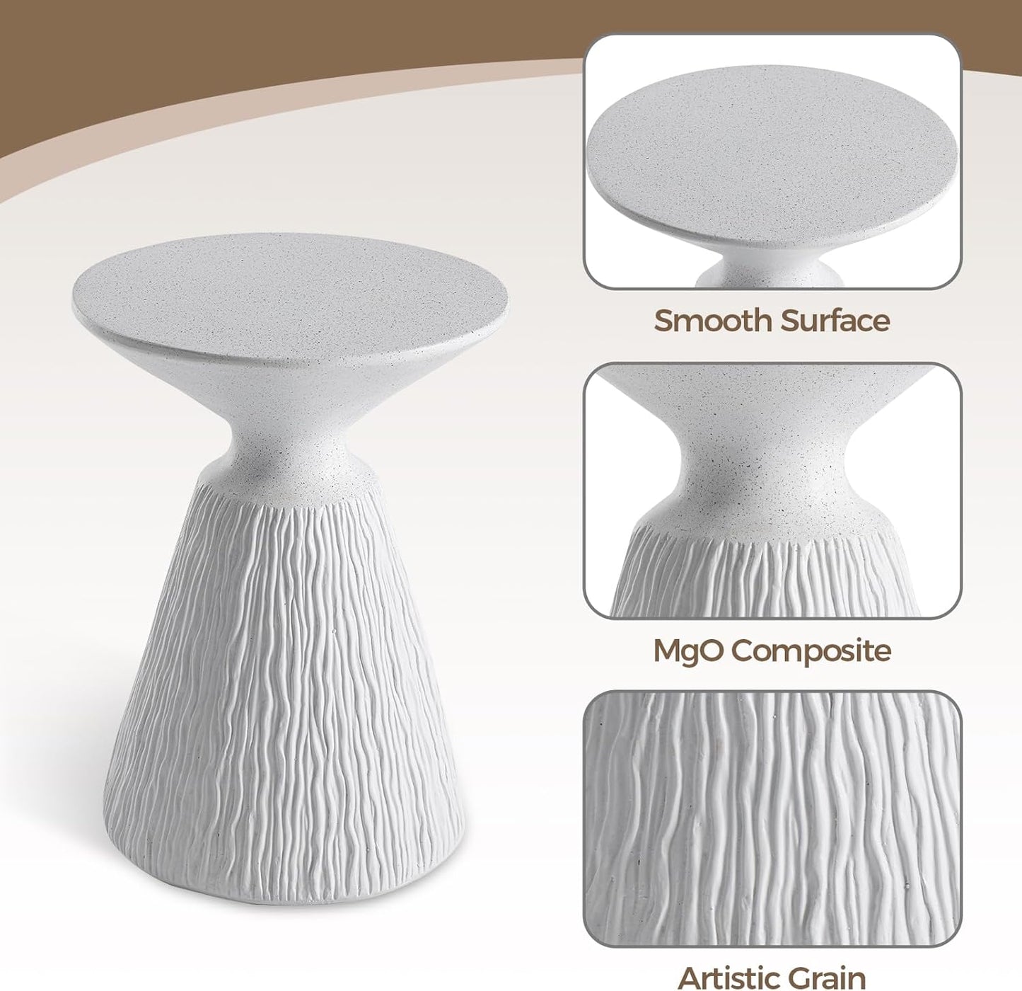 COSIEST Outdoor Side Table, Mushroom Shaped MgO Accent Table, Lightweight Patio End Table w Round Base, Top Plant Stand for Garden and Deck, Spotted White