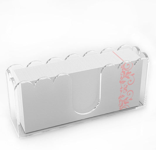 LUGUNU Clear Acrylic Napkin Holder – Scalloped Tray for Bathroom, Kitchen, Dining Room – Stylish Guest Hand Towel & Disposable Paper Holder for Weddings, Hotels, and Home Decor (9x2.4x4 inch)