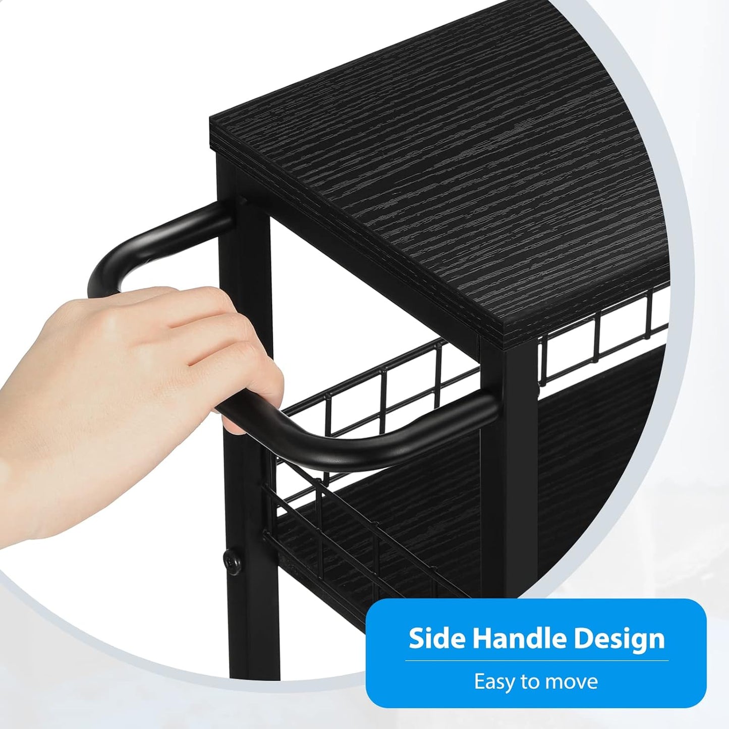 YBING Slim Storage Cart Kitchen Rolling Utility Cart on Wheels 4 Tier Mobile Narrow Cart with Wood and Metal Handle Slide Out Storage Shelving Unit Cart for Kitchen Living Room Small Places Black