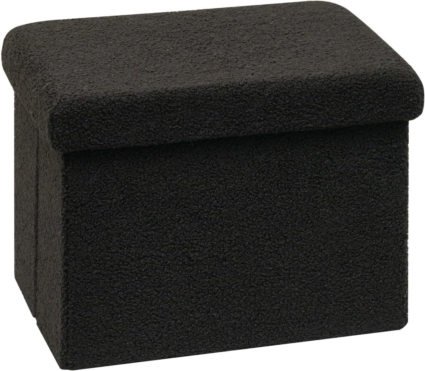 16.5 Folding Storage Ottoman Cube - Small Footrest with Sherpa Top, Multi-Functional Storage for Bedroom, Living Room, Black