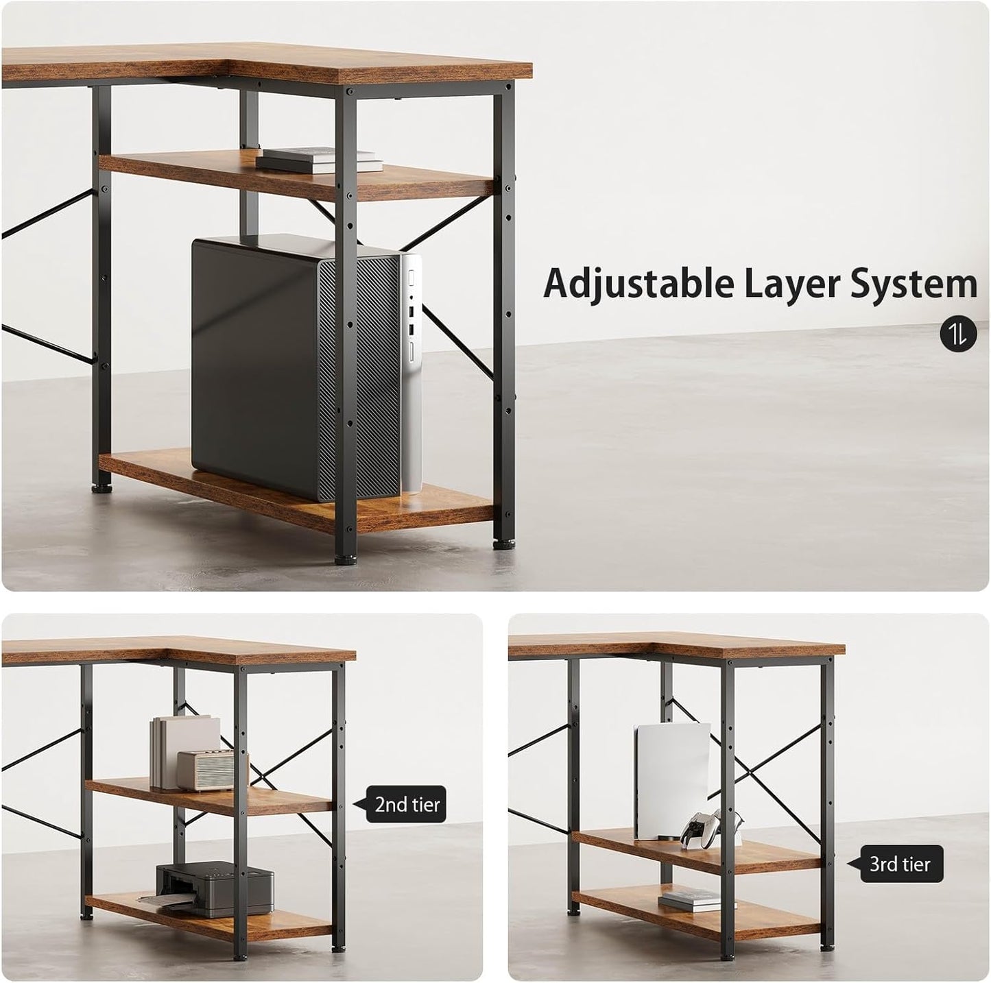 47" Computer Desk with Drawers, Desks for Bedrooms, Writing Desk with Storage, Work Desk for Small Space, Rustic Brown