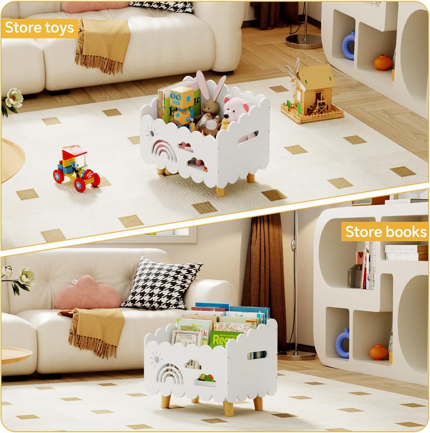 Wood Kids Bookshelf, Montessori Bookshelf, With 2 Adjustable Dividers, Suitable Kids Rooms, Nursery & Classroom, Kids Bookshelf And Toy Storage, Toddler Book Rack, Nursery Book Shelves, Kids Bookcase