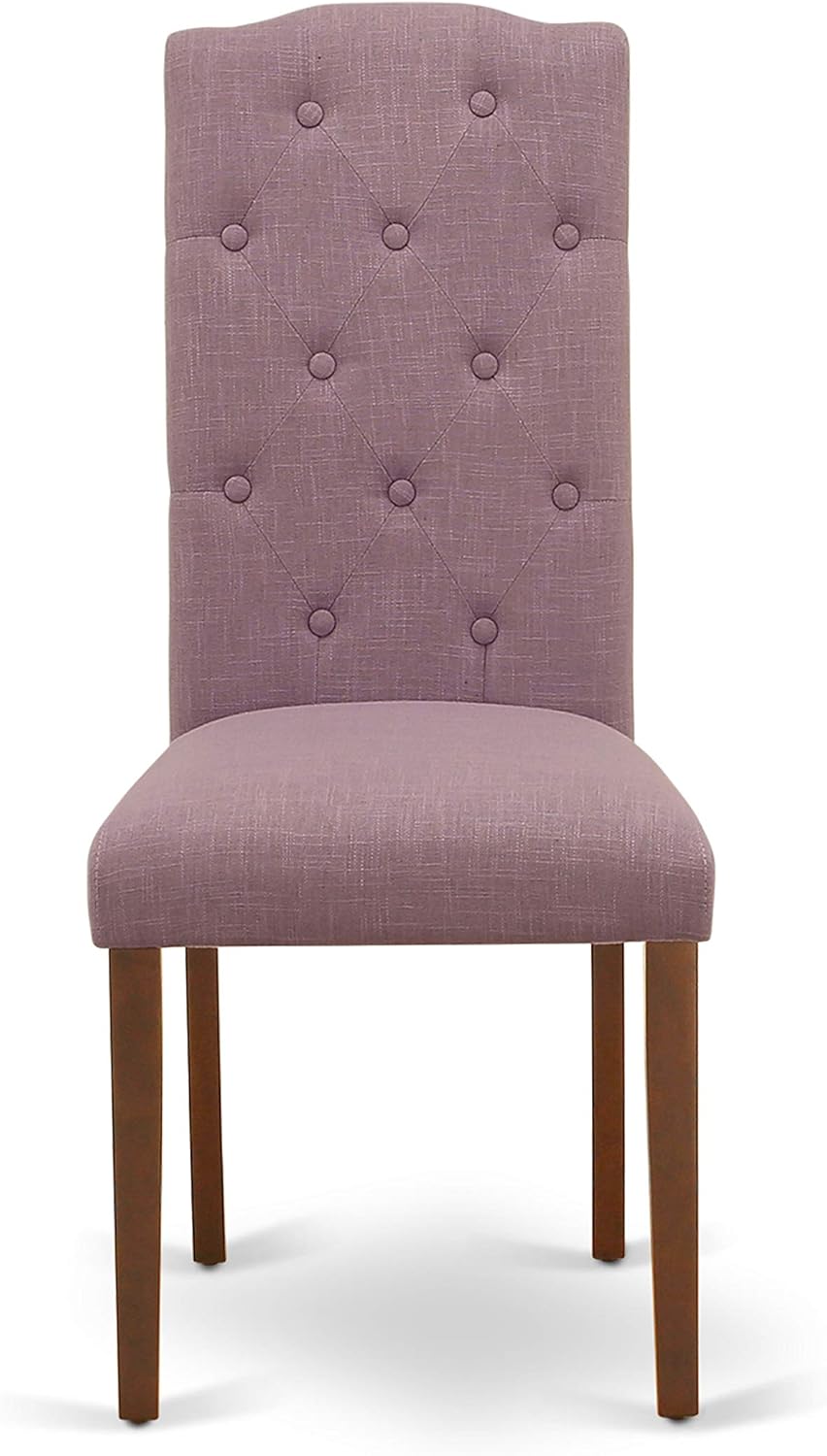 East West Furniture ESCE3-MAH-10 3 Piece Kitchen Table Set Contains a Round Dining Room Table with Pedestal and 2 Dahlia Linen Fabric Parsons Dining Chairs, 30x30 Inch, Mahogany