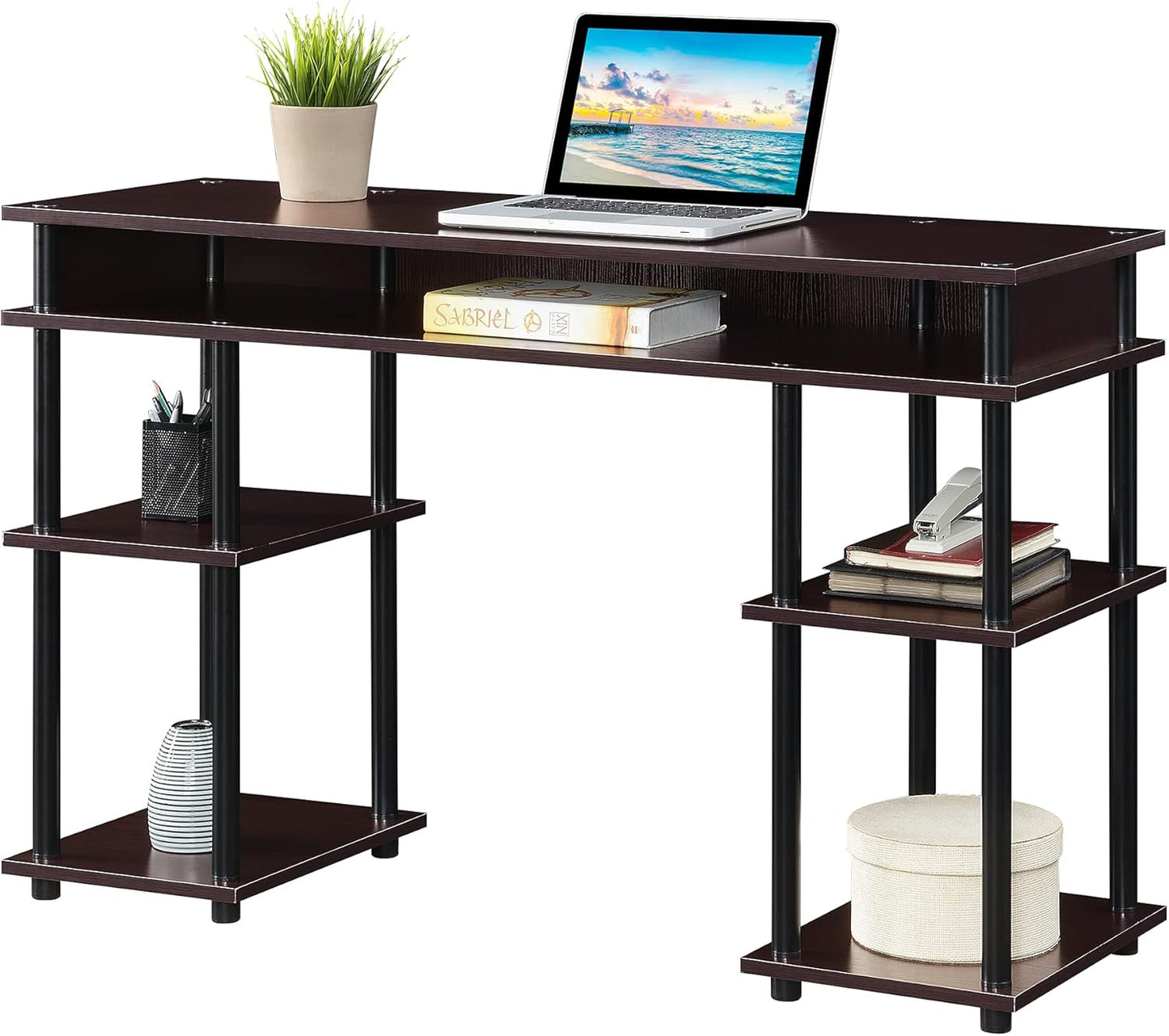 Convenience Concepts Designs2Go No-Tools Student Desk with Shelves in Espresso Wood Finish