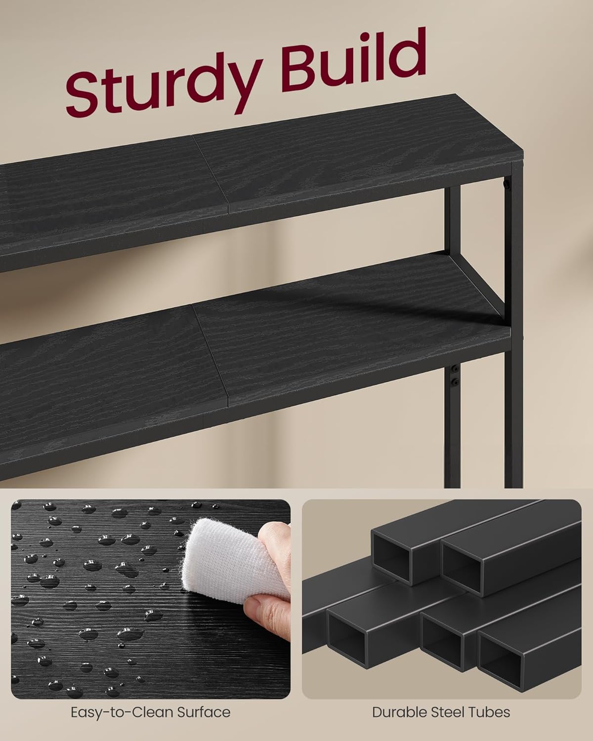 VASAGLE Console Table, 2-Tier Narrow Sofa Table with 2 Shelves, 7.9 x 31.5 x 31.5 Inches, for Living Room, Hallway, Entryway, Charcoal Gray and Ink Black ULNT130B22V1