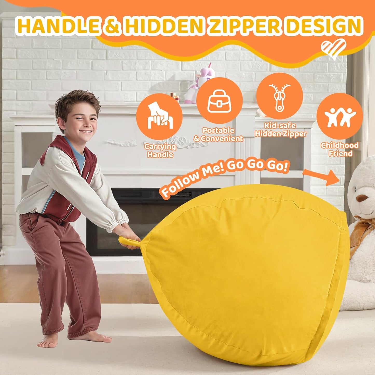 2FT Bean Bag Chair, Comfy Bean Bag Chairs with Memory Foam Filled, Fluffy Beanbag Sofa with Dutch Velvet Cover, Teardrop BeanBag Chairs for Living Room, Playroom - Lemon