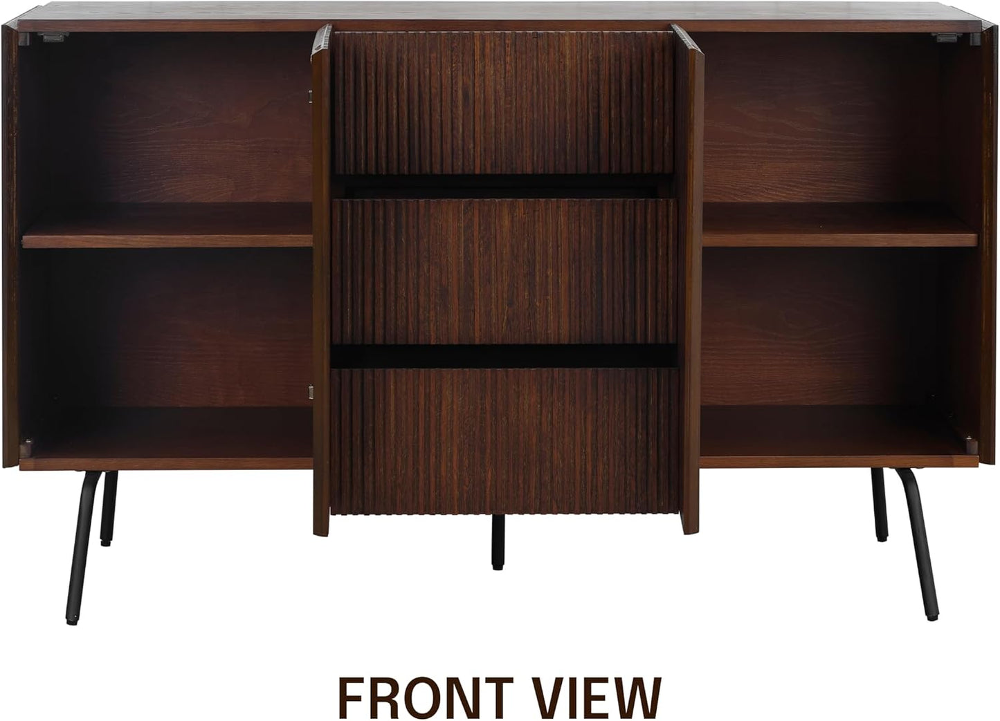 NTC Veil Sideboard with 2 Doors and 3 Drawers, Buffet Cabinet with Vertical Groove Design and Metal Legs, Storage Cabinet for Living Room, and Entryway, Effortless Assembly - Dark Walnut