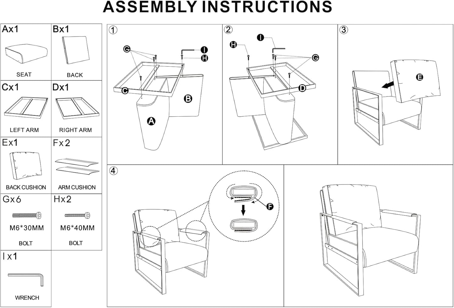 Container Furniture Classic Mid Century Modern Accent Chair with Durable Square Metal Frame, Armchair for Living Room, Bedroom, Home Office in Spotted Microfiber Upholstery, Black -PU Leather