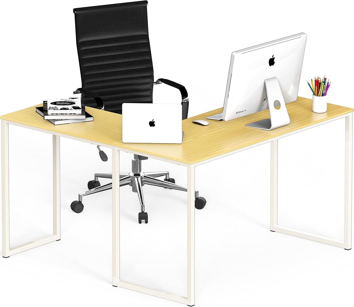 SHW Mission 48 x 48 Inches L-Shape Home Office Computer Desk, Oak