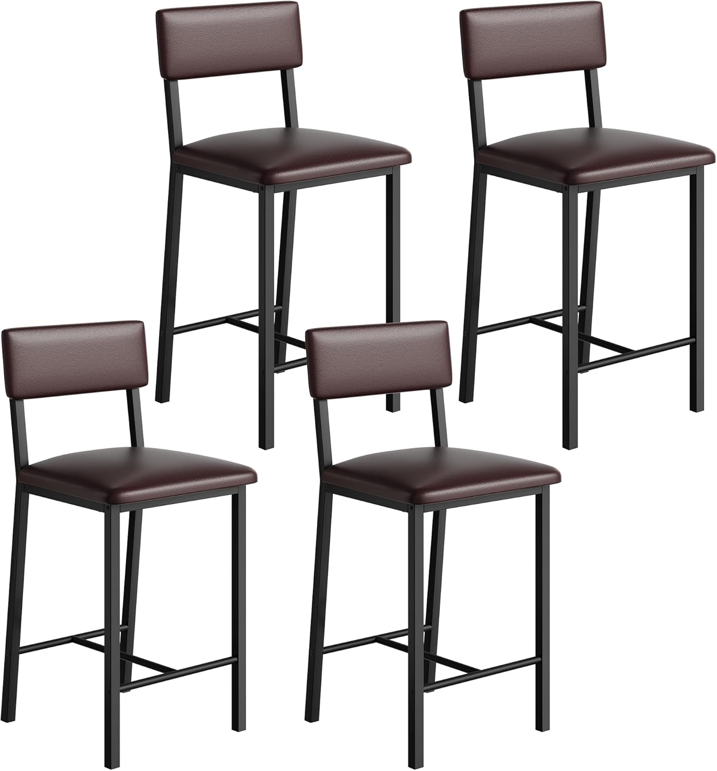Garvee Bar Stools Set of 4, Kitchen Barstools with Thick Cushion, 25 Inch Counter Height Bar Stools with Backrest and Footrest, for Dining Room, Kitchen Island Counter Chairs, Retro Brown