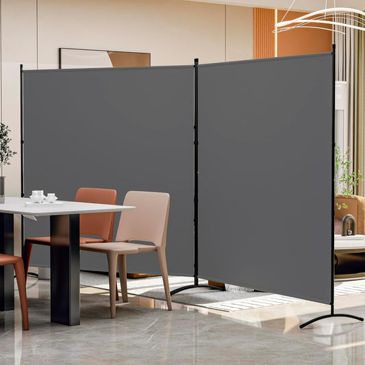 Room Divider 126''W x 71''H Large 2 Panel Privacy Screen for Room Partitions, Portable Room Divider Screen for Room Separtion, Freestanding Fabric Wall Divider for Office, School, Room Separator, Grey