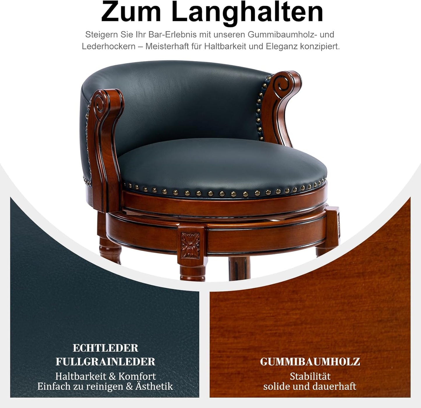 Cow top Leather Wooden Bar Stools, 26" Counter Height Bar Chair with Back, 180 Degrees Swivel Barstools Chair for Home Kitchen Counter,Dining Room, Restaurant