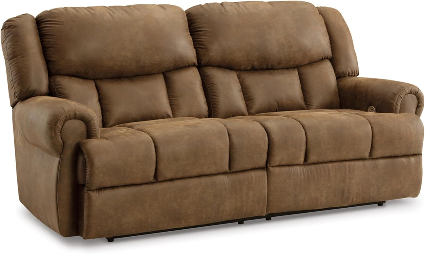Signature Design by Ashley Boothbay Classic Faux Leather 2 Seat Power Reclining Sofa with USB Ports, Dark Brown