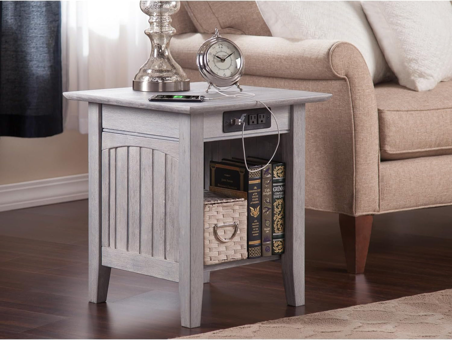AFI Nantucket End Table with Built-in Charger in Driftwood