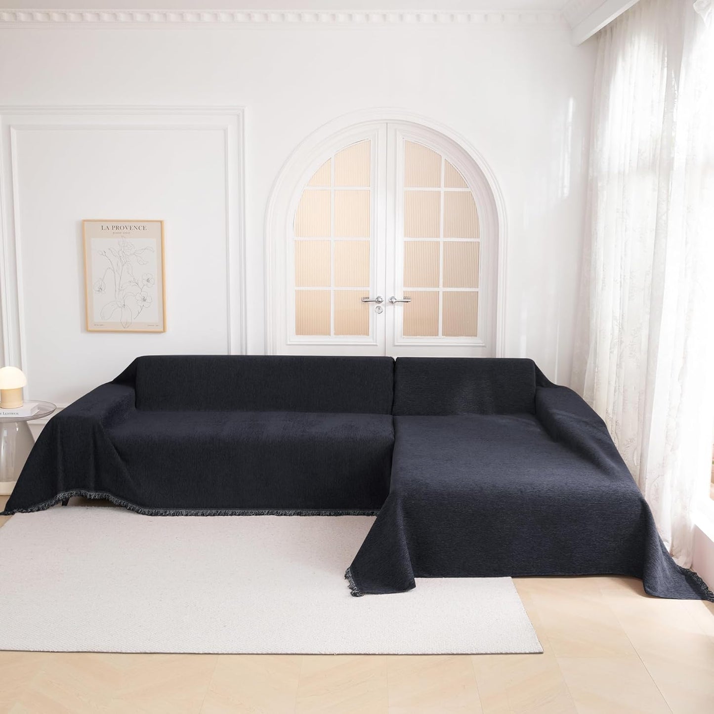 MYSKY HOME Oversized Couch Cover Sofa Covers Couch Covers for 3 Cushion Couch Sofa Pet Friendly L Shaped Couch Cover Sectional Couch Cover Non Slip Furniture Protector for Kids, 91"x150", Navy Blue