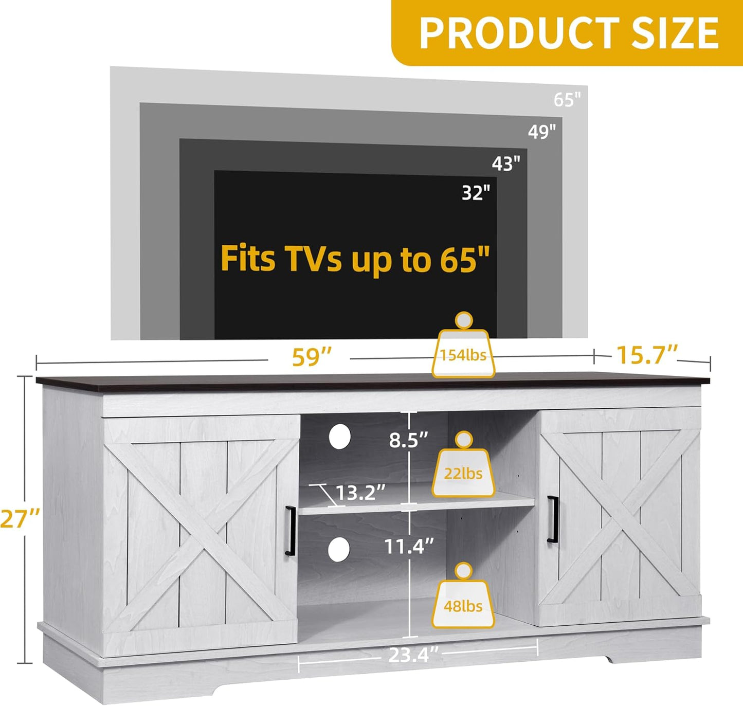 DWVO Farmhouse TV Stands for Living Room, Entertainment Center with Storage, TV Stand for 65 Inch TV with Double Barn Doors & Storage Cabinets, Rustic TV Cabinet Media Console, Espresso & Grey White