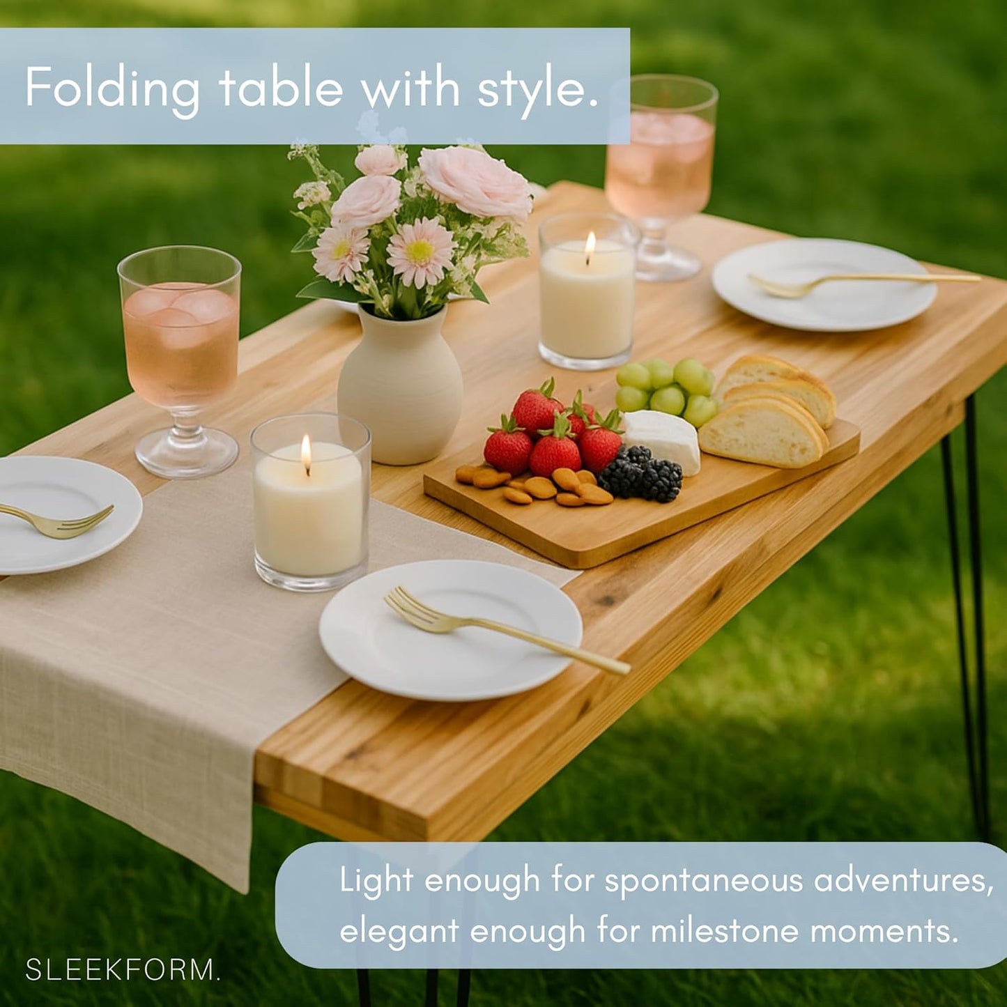 Sleekform Wood Folding Table - Portable Folding Desk - No Assembly Easy Fold Desks for Small Spaces - Space Saving Collapsible Computer Tables for Work, Writing, Crafts